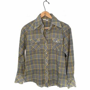 Kmart Vintage 70’s 80’s Plaid Snap Button Down Western Shirt Size Small